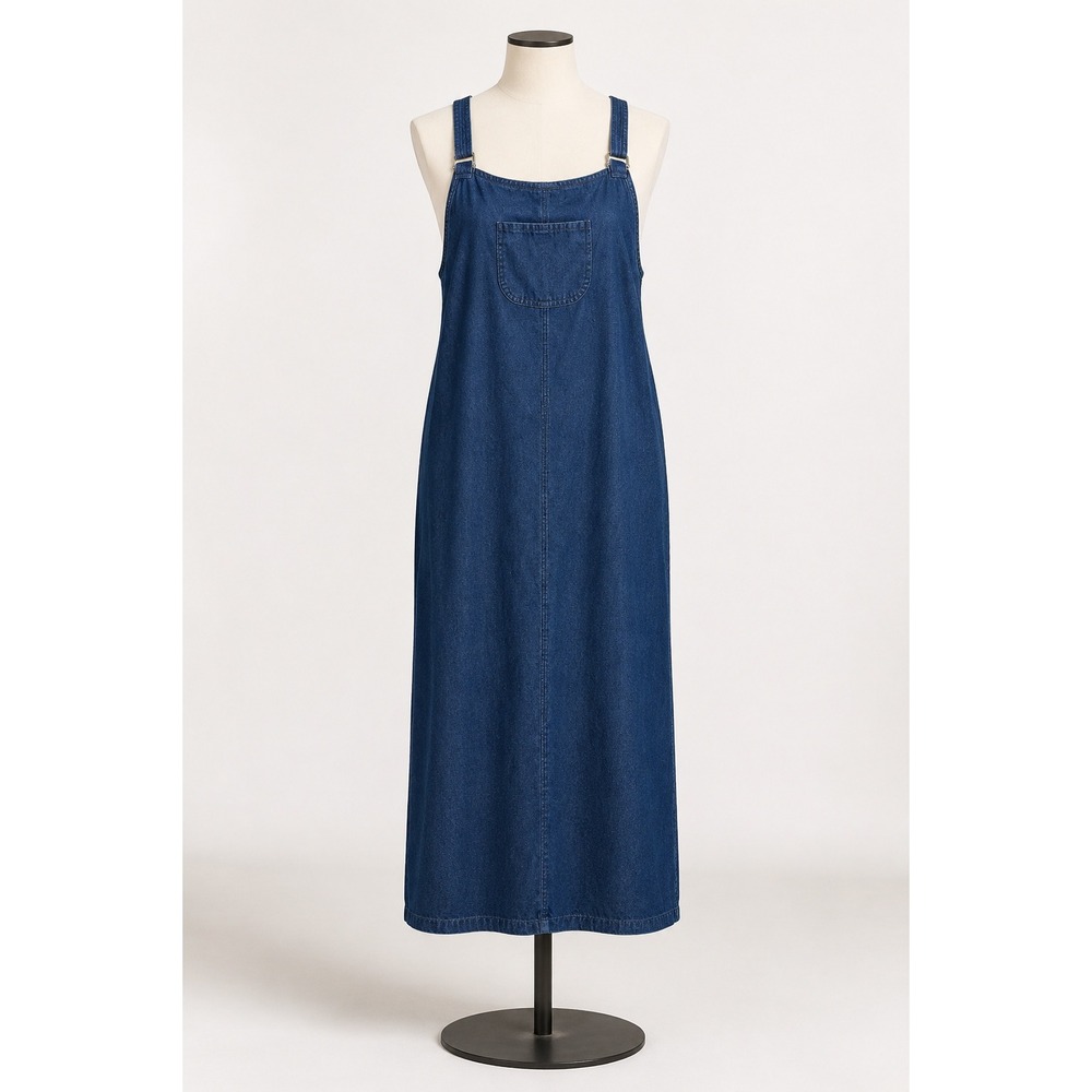 Vtg Karen Scott Denim Jumper Dress Womens L Blue Maxi Overall Cotton Teacher